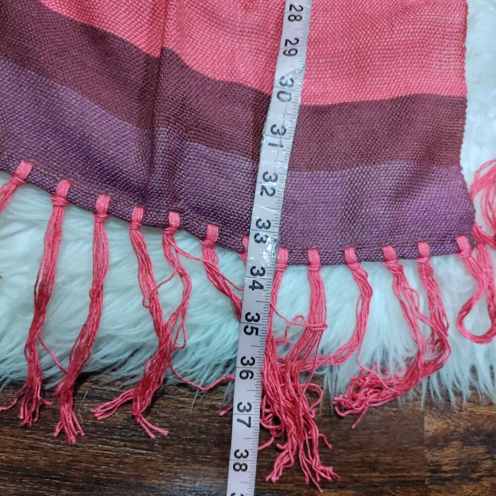 Rosecarft Pure Bamboo Handmade Handwoven Pink Purple Yellow Striped Fringe Scarf - Picture 10 of 10